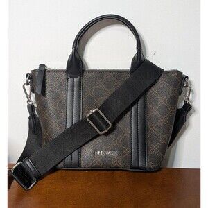 NINE WEST Black Pebble Leather Look Shoulder Bag Crossbody Silver Hardware EUC